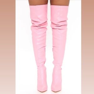 Pink thigh high boots